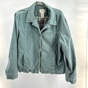VTG LL Bean Wide Wale Corduroy Plaid Flannel Lined Button Front Jacket XL Green